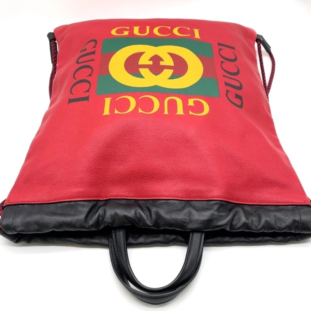 Gucci Logo Red Drawstring Backpack With Pouch And… - image 4
